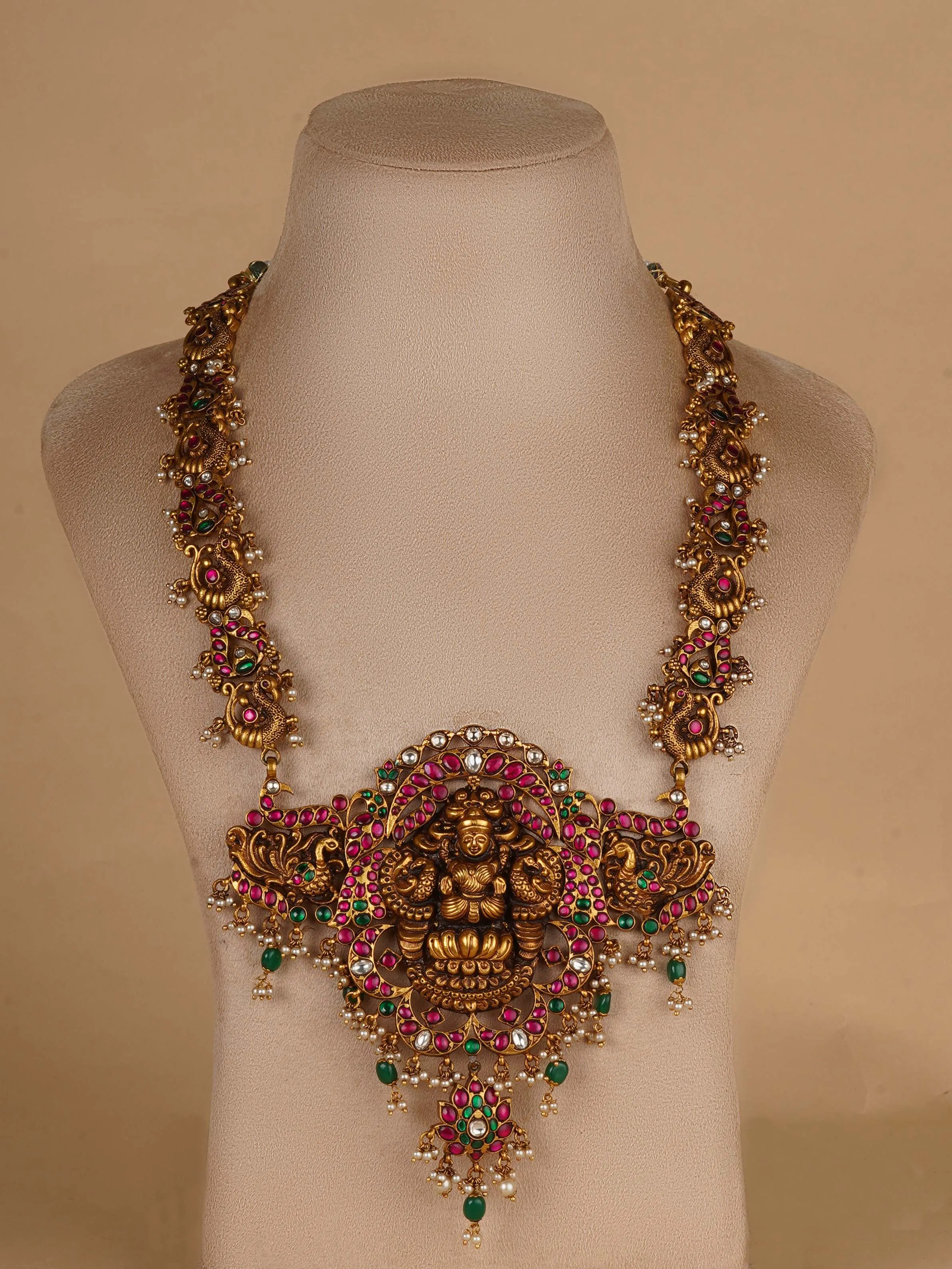 Multicolor Gold Plated Temple Necklace Set - TMPSET212M