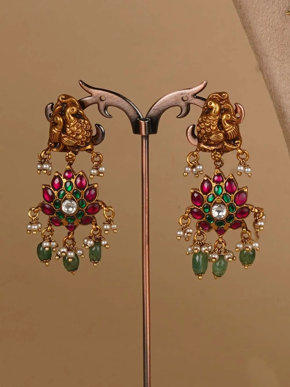 Multicolor Gold Plated Temple Necklace Set - TMPSET212M