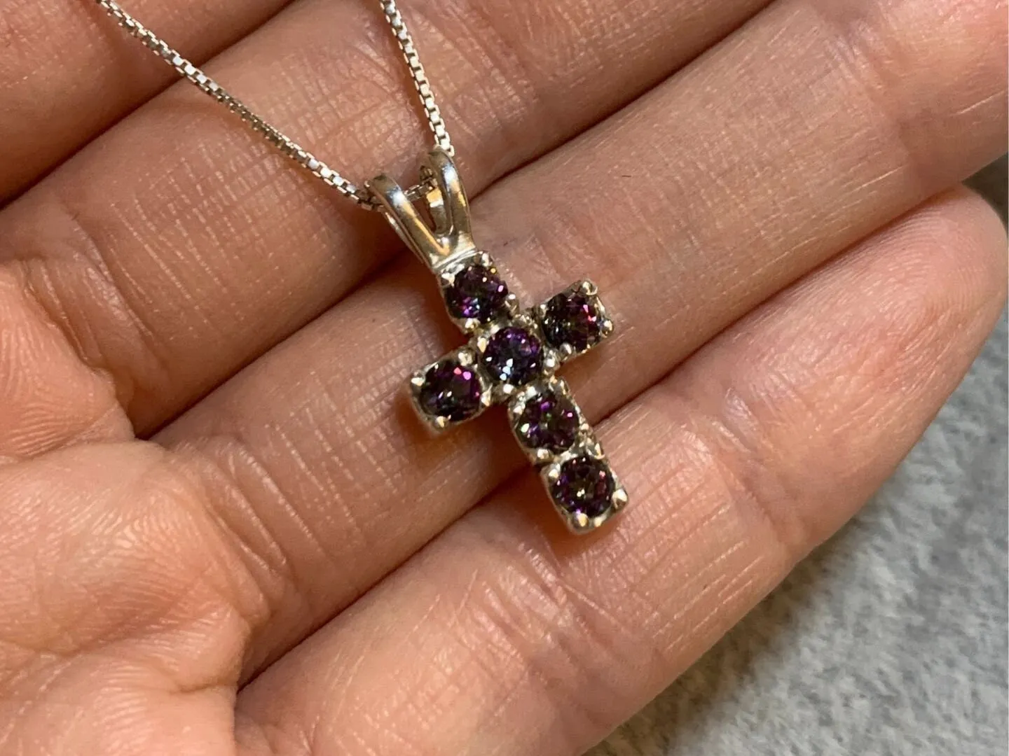Mystic Topaz Cross Pendant - Purple Cross Necklace - Small Cross Necklace