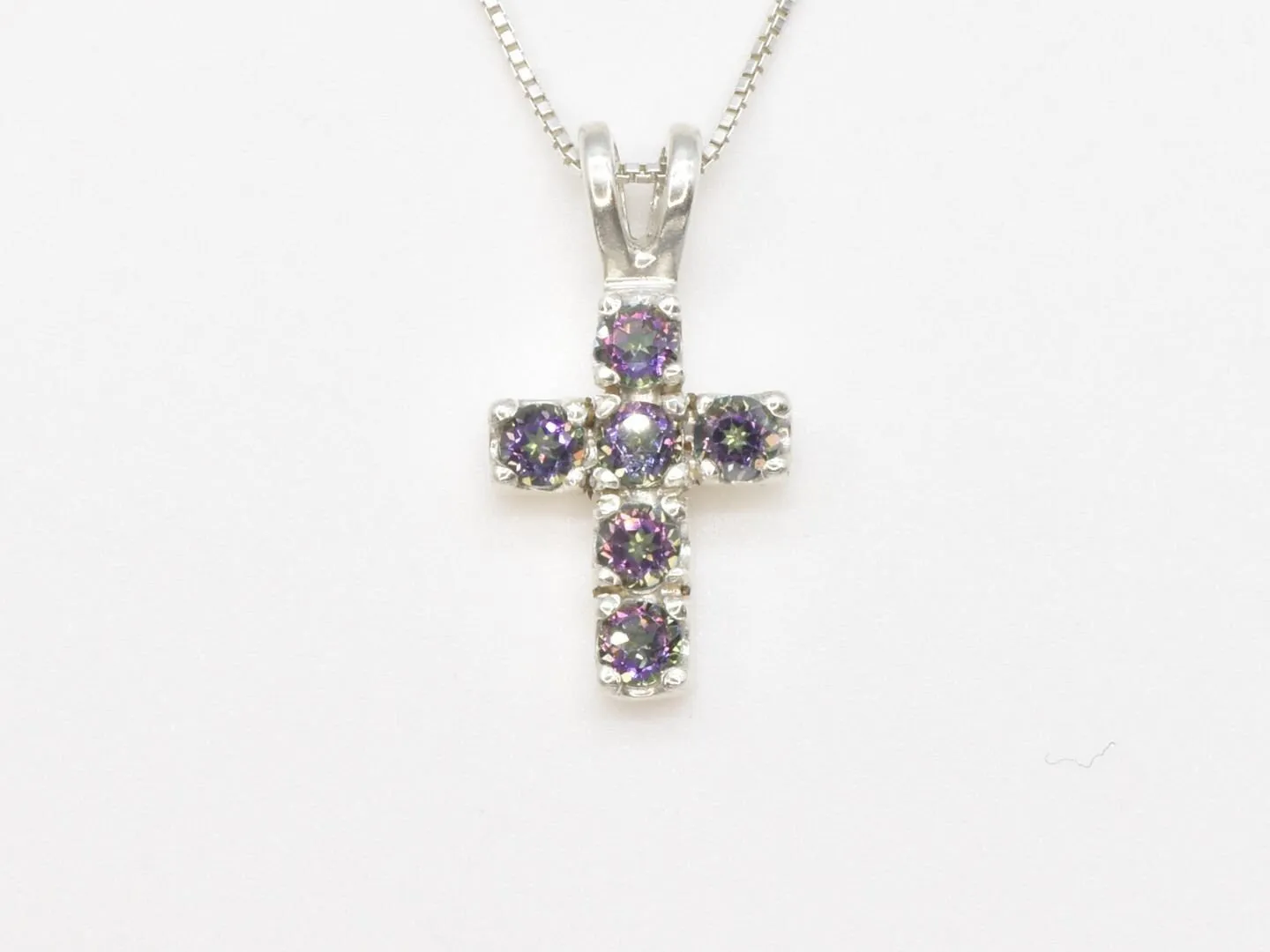 Mystic Topaz Cross Pendant - Purple Cross Necklace - Small Cross Necklace