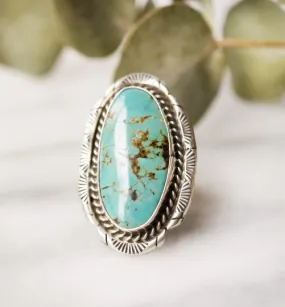 Native American Elongated Oval Turquoise Southwestern Style Rings - 925 Sterling Silver Rings