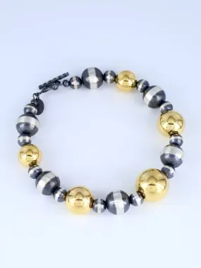 Native American Jewelry 18K Gold and Silver Beaded Bracelet
