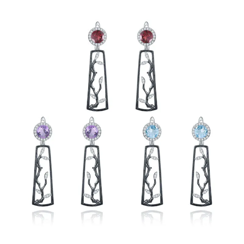 Natural Colourful Gemstone Winter Plum Sterling Silver Drop Earrings for Women