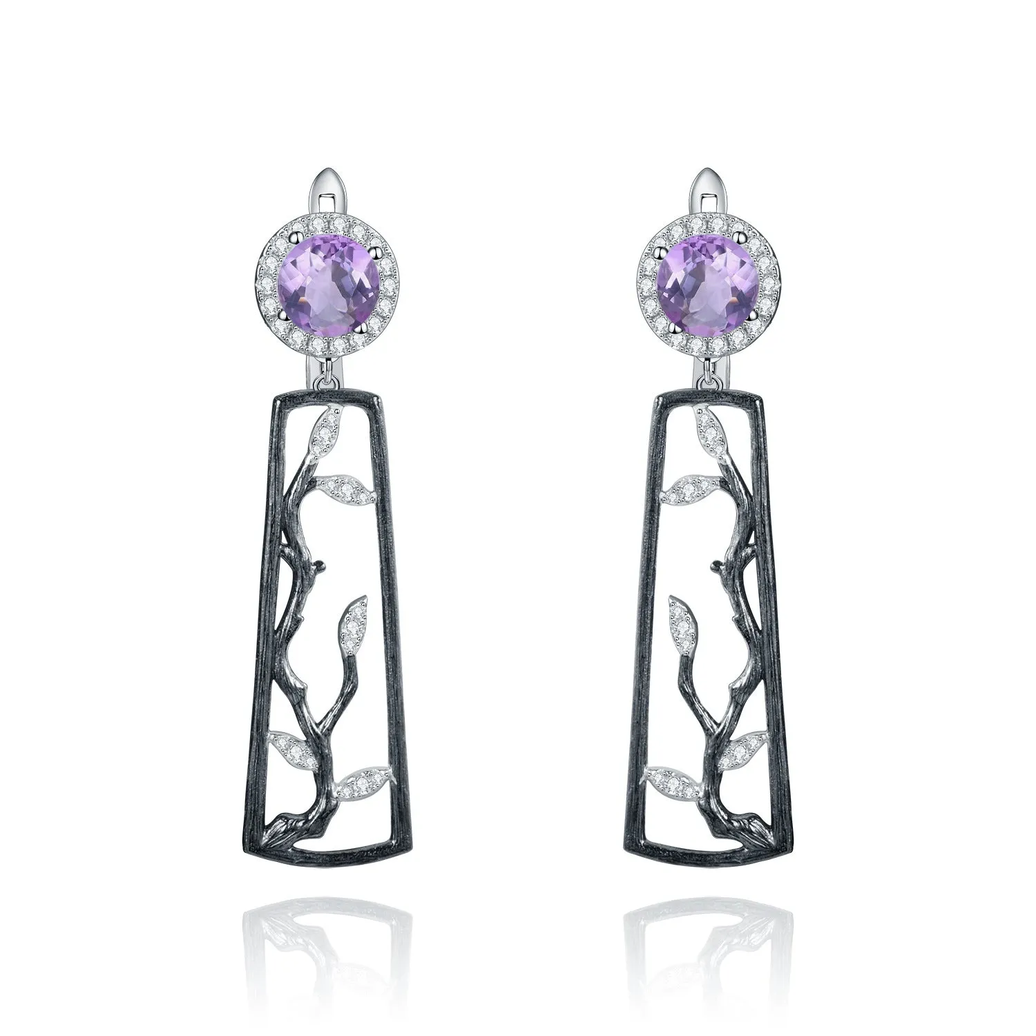 Natural Colourful Gemstone Winter Plum Sterling Silver Drop Earrings for Women