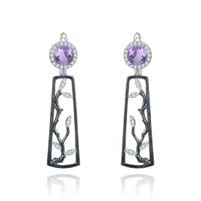 Natural Colourful Gemstone Winter Plum Sterling Silver Drop Earrings for Women