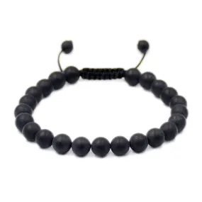 Natural Matte Black Onyx 8mm Gemstone Healing Power Crystal Adjustable Macrame Bracelet
