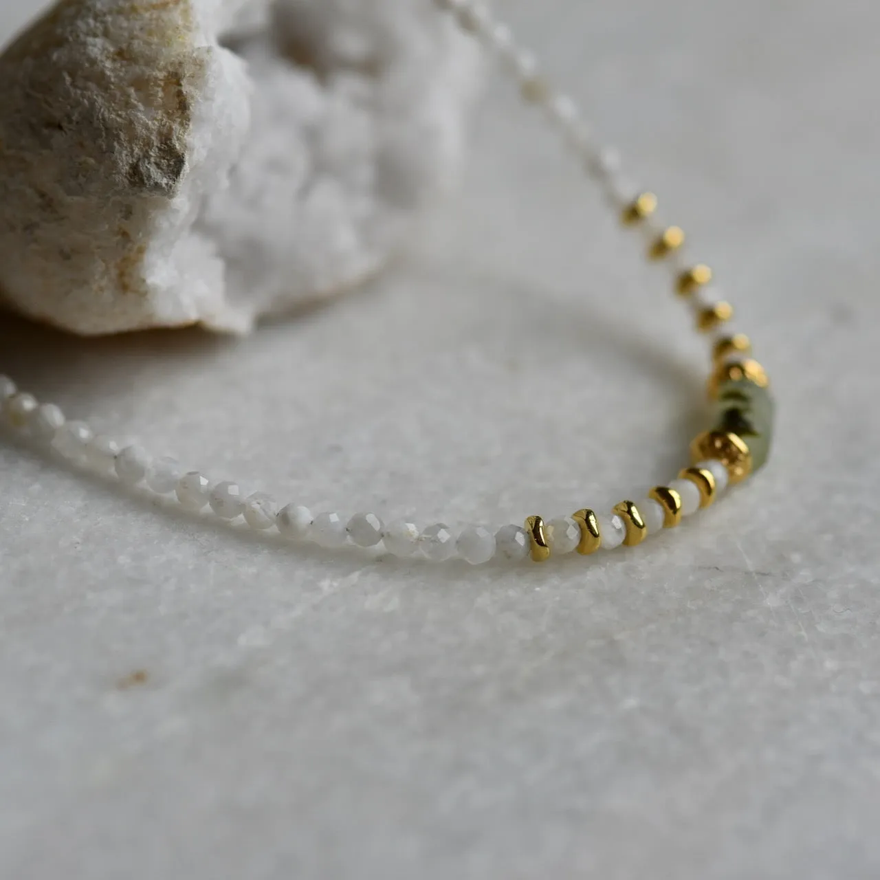 Natural Moonstone and Prehnite bead choker necklace