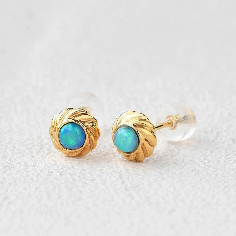 Natural Opal Vintage Yellow Gold Earrings