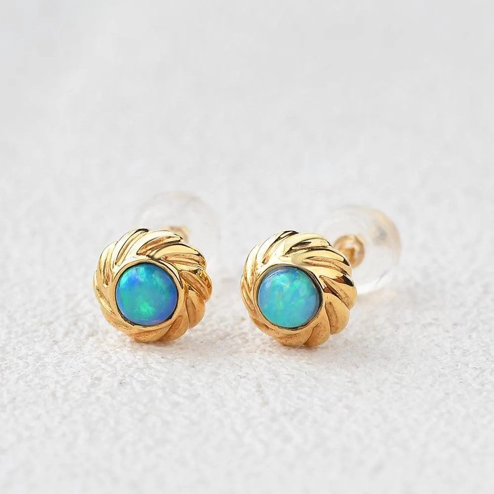 Natural Opal Vintage Yellow Gold Earrings