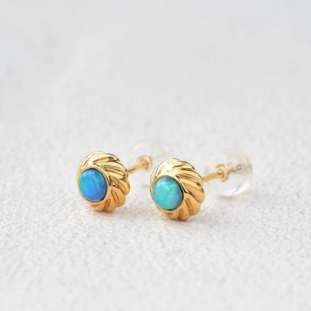 Natural Opal Vintage Yellow Gold Earrings