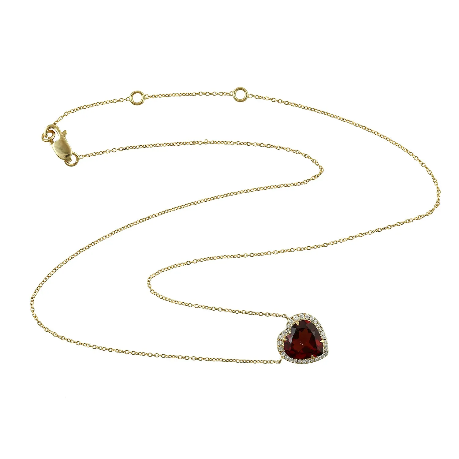Natural Rhodolite Garnet Chain Necklace 14k Yellow Gold Diamond Jewelry