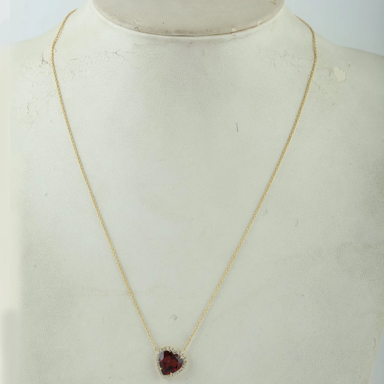 Natural Rhodolite Garnet Chain Necklace 14k Yellow Gold Diamond Jewelry