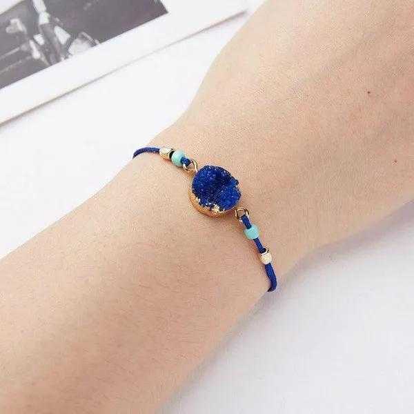 Natural Stone Blue Braid Make A Wish Card Bracelet