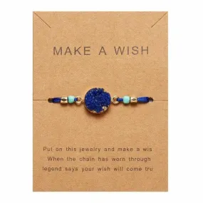 Natural Stone Blue Braid Make A Wish Card Bracelet