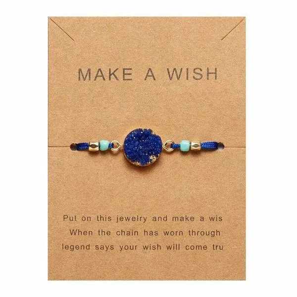 Natural Stone Blue Braid Make A Wish Card Bracelet