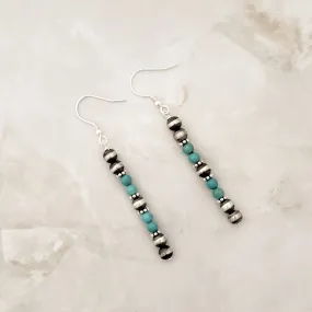 Navajo Pearls & Green Turquoise Round Ball Drop Dangle Earrings Sterling Silver NPE012