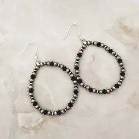 Navajo Pearls & Onyx Hoop Dangle Earrings Sterling Silver