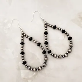 Navajo Pearls & Onyx Tear Drop Dangle Earrings Sterling Silver NPE003