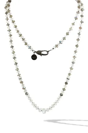 Necklace - Beaded Labradorite, Moonstone & Diamond Beads 40"