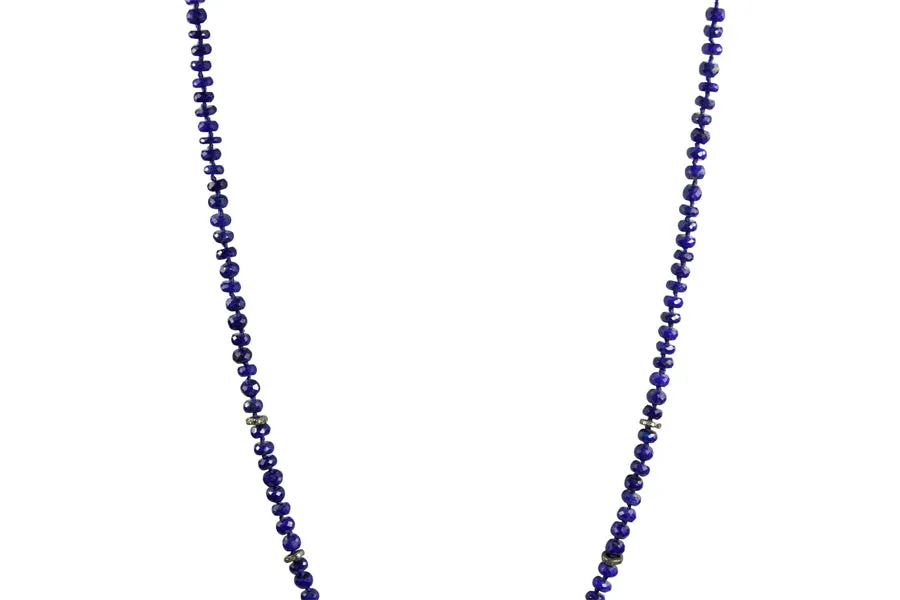 Necklace - Beaded Lapis Lazuli & Diamond Spacers 34"