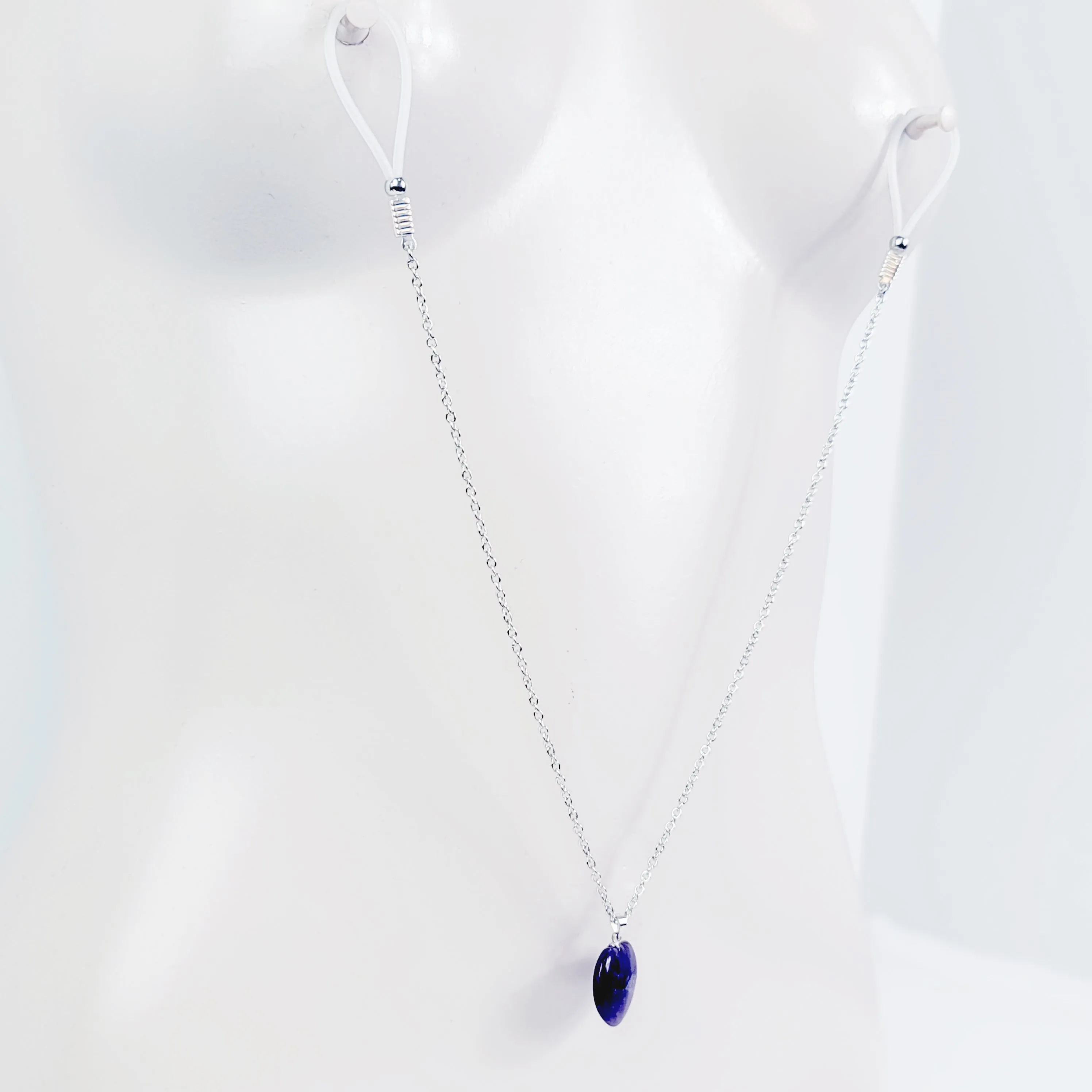 Non Piercing Intimate Jewelry Set for Couple. Nipple Chain on Nooses or Clamps, Tweezer Clit Clamp, and Penis Chain Noose with Heart