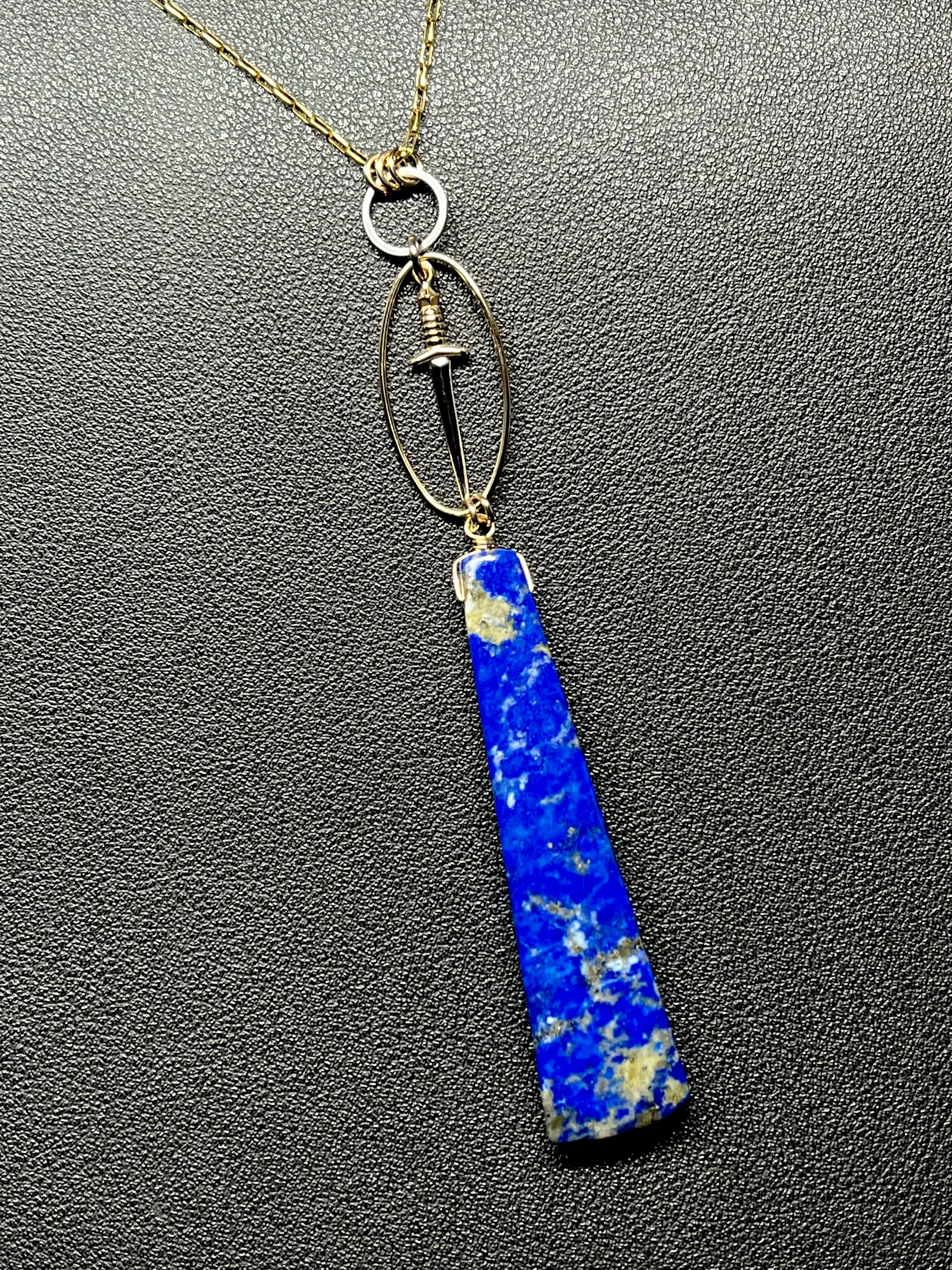 •NYX• lapis   dagger   mixed metal necklace (26"-28")