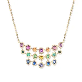 One-of-a-Kind Pillow Bib Necklace with Rainbow Stones