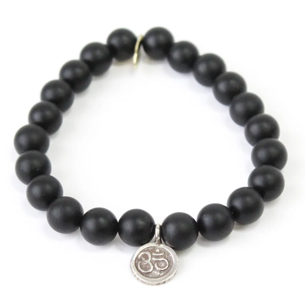 Onyx Crystal Bracelet | Matte   Sterling Silver Om Charm