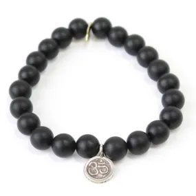 Onyx Crystal Bracelet | Matte   Sterling Silver Om Charm