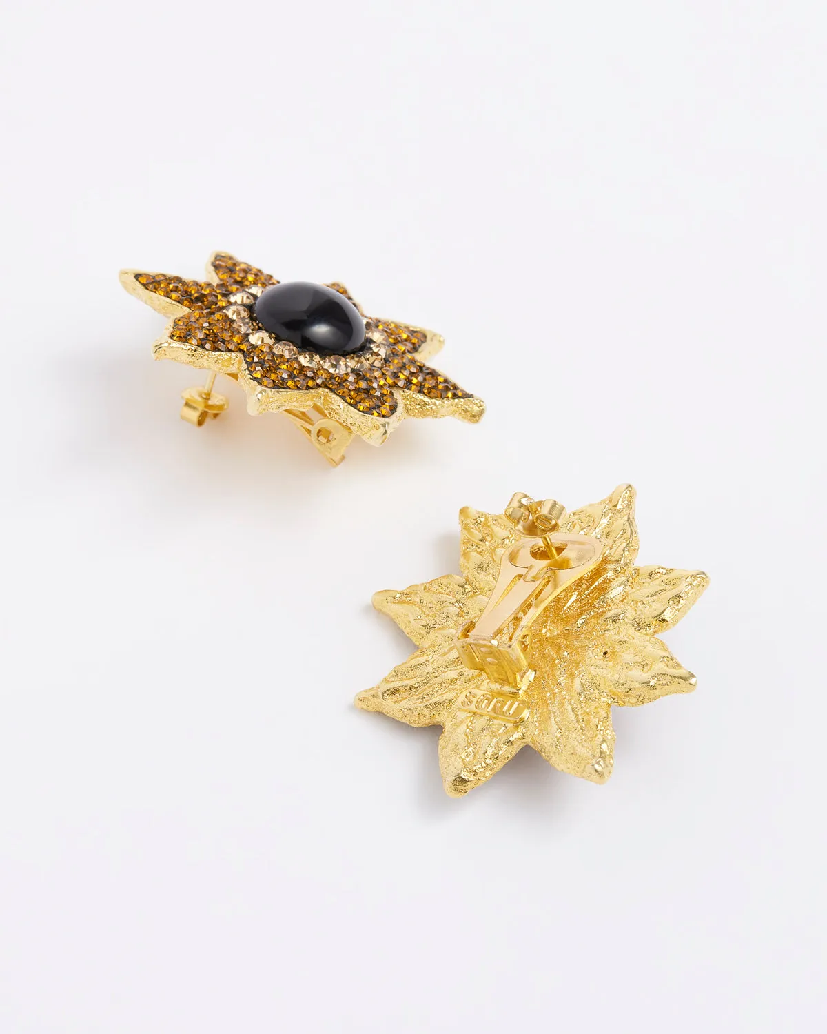 Onyx Flower Stud Earrings