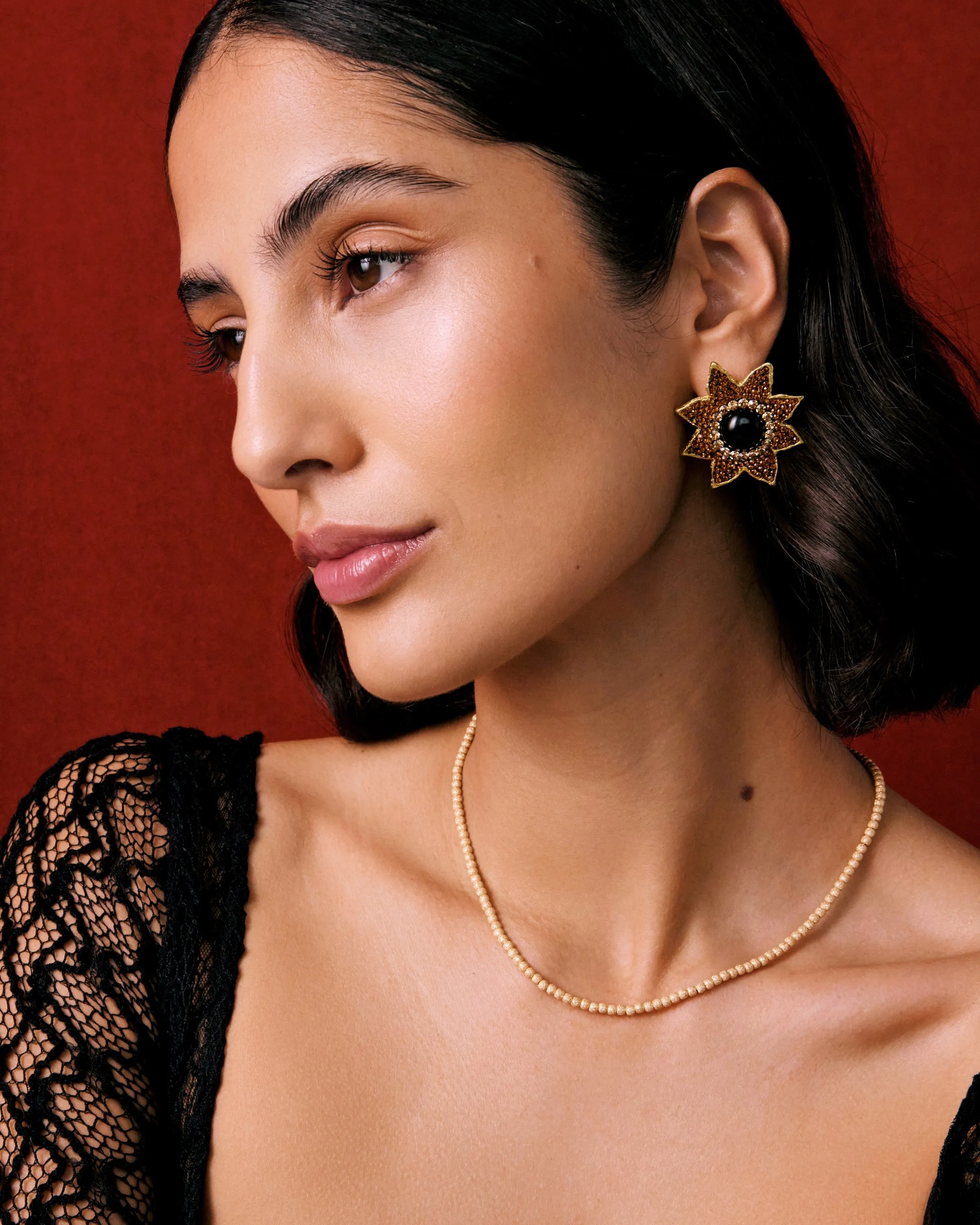 Onyx Flower Stud Earrings
