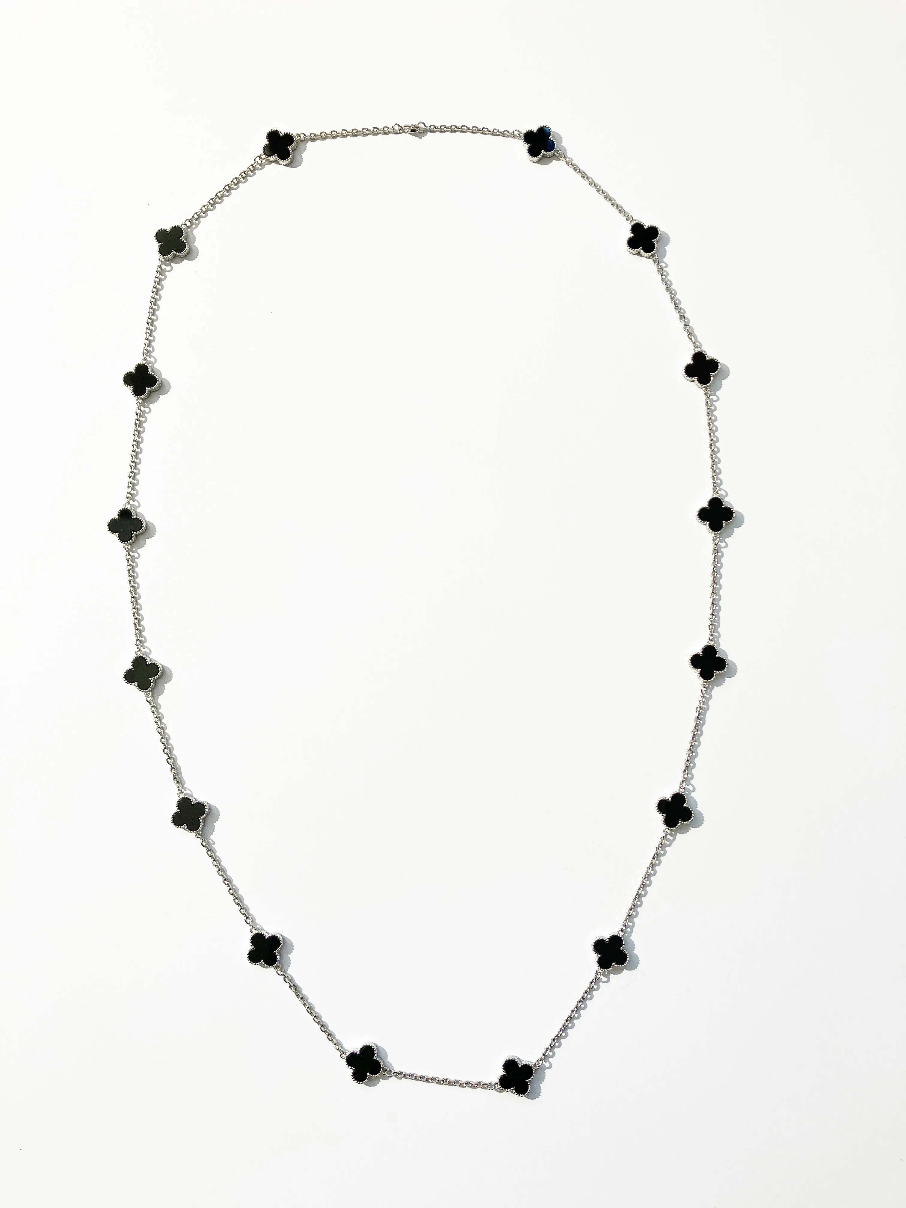 Onyx Quatrefoil Silver Plated Necklace