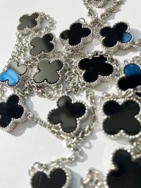 Onyx Quatrefoil Silver Plated Necklace