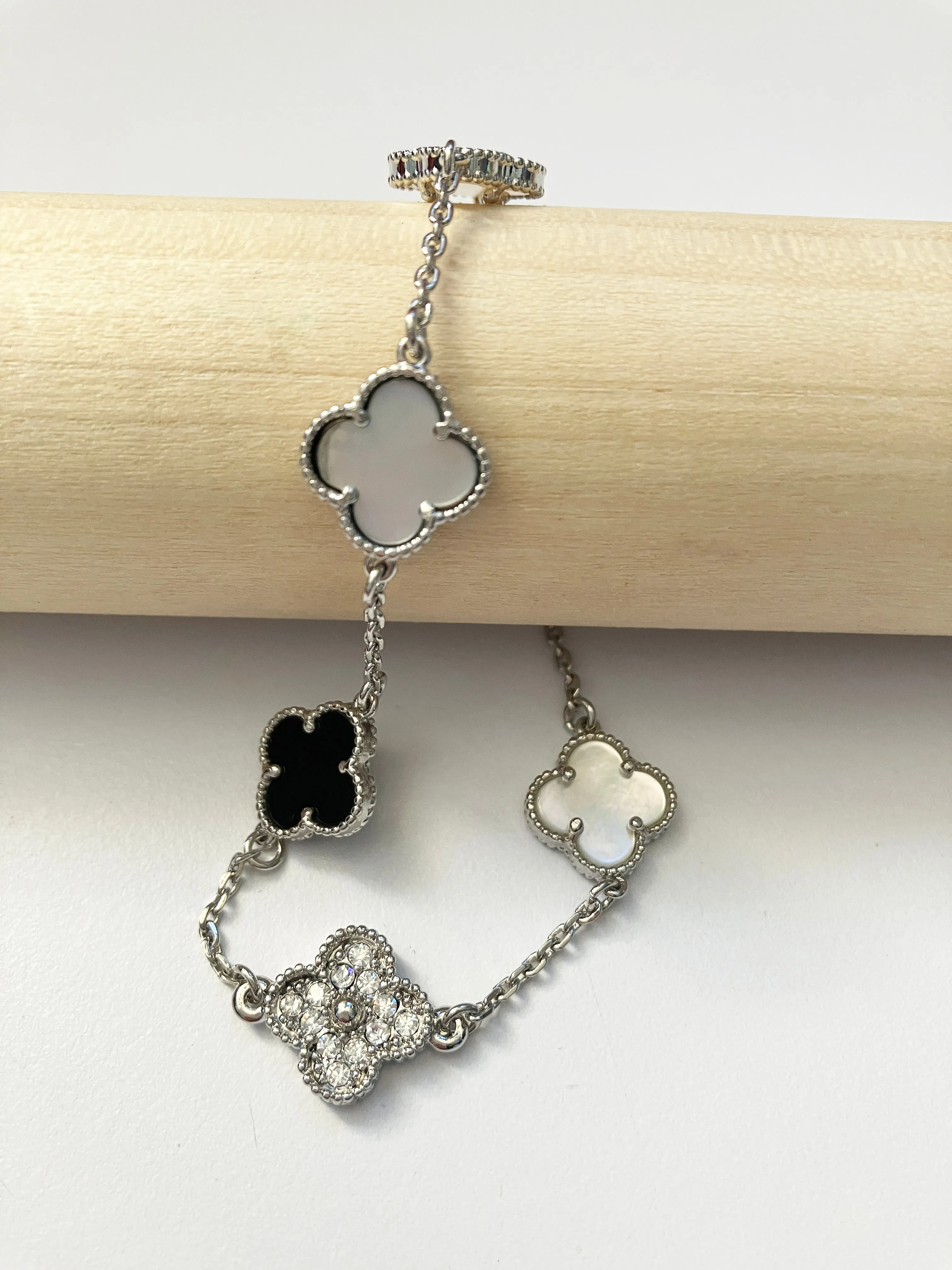 Onyx Quatrefoil Silver Plated Necklace