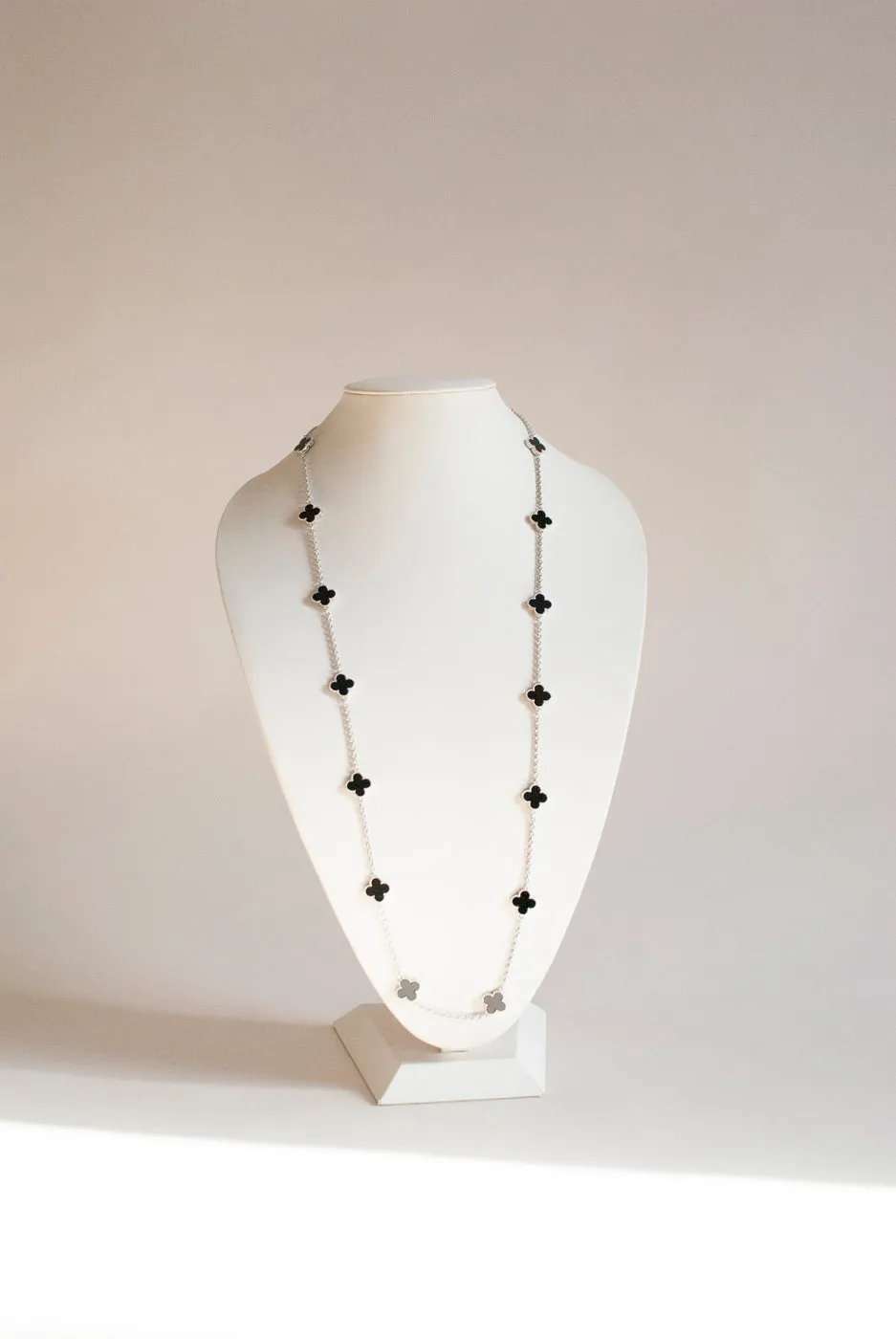 Onyx Quatrefoil Silver Plated Necklace