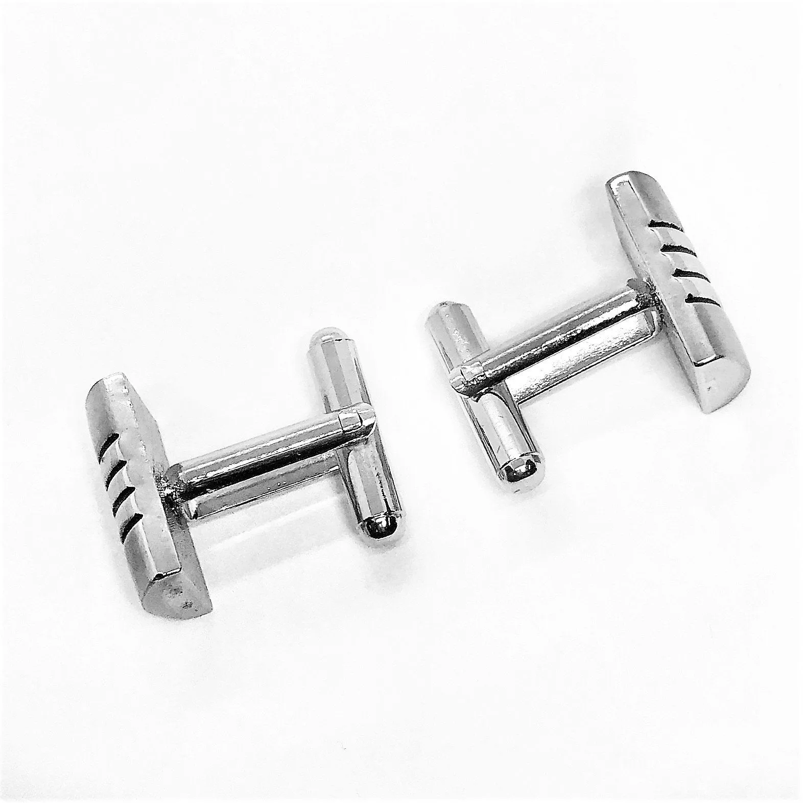 Onyx Stripes Stainless Steel Cylinder Flip Cufflinks