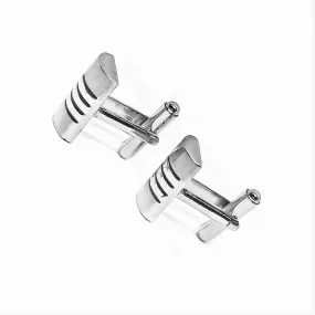 Onyx Stripes Stainless Steel Cylinder Flip Cufflinks