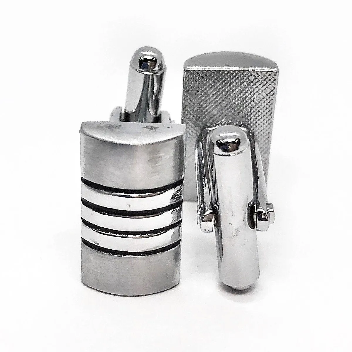 Onyx Stripes Stainless Steel Cylinder Flip Cufflinks