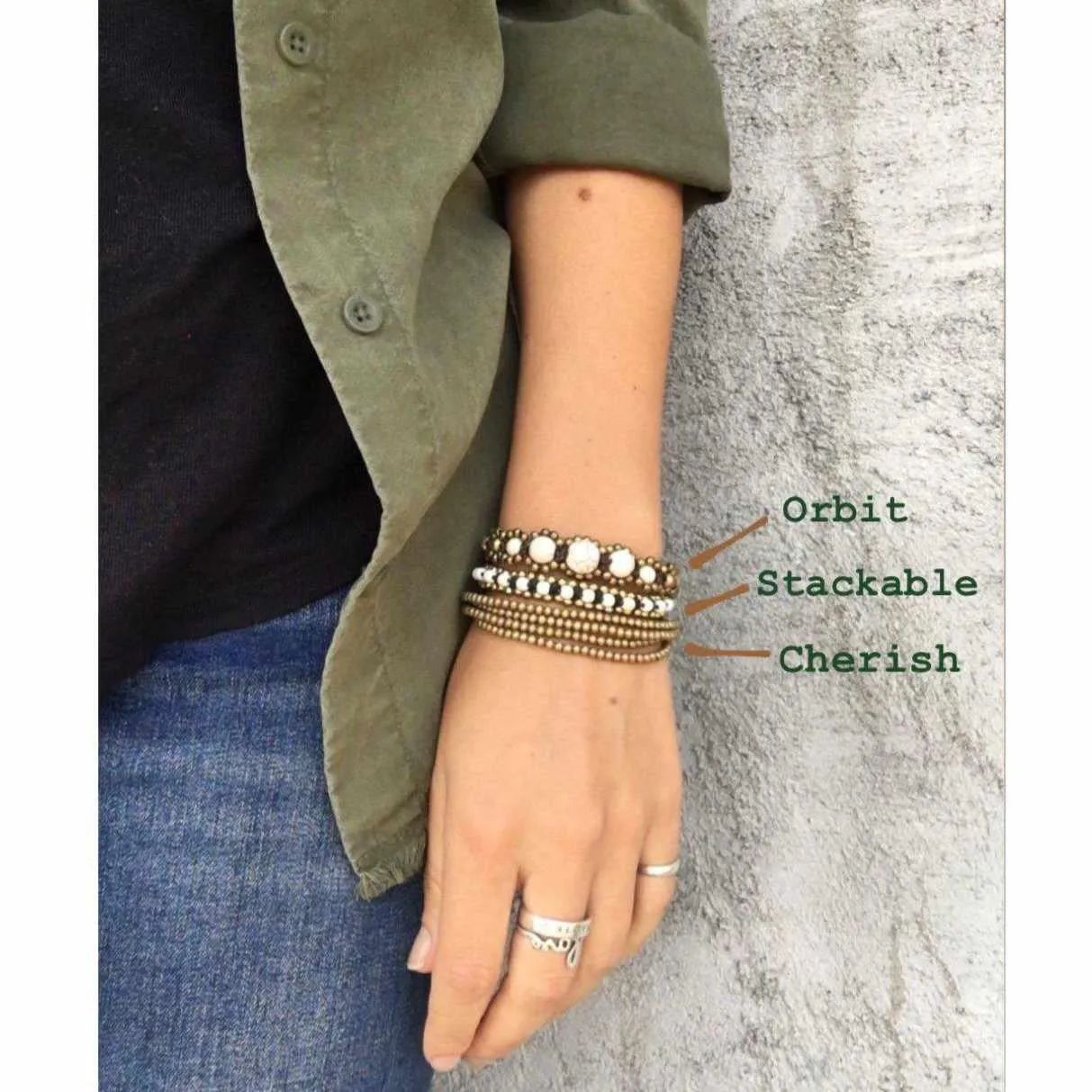 Orbit Stone Brass Adjustable Bead Bracelet - Thailand