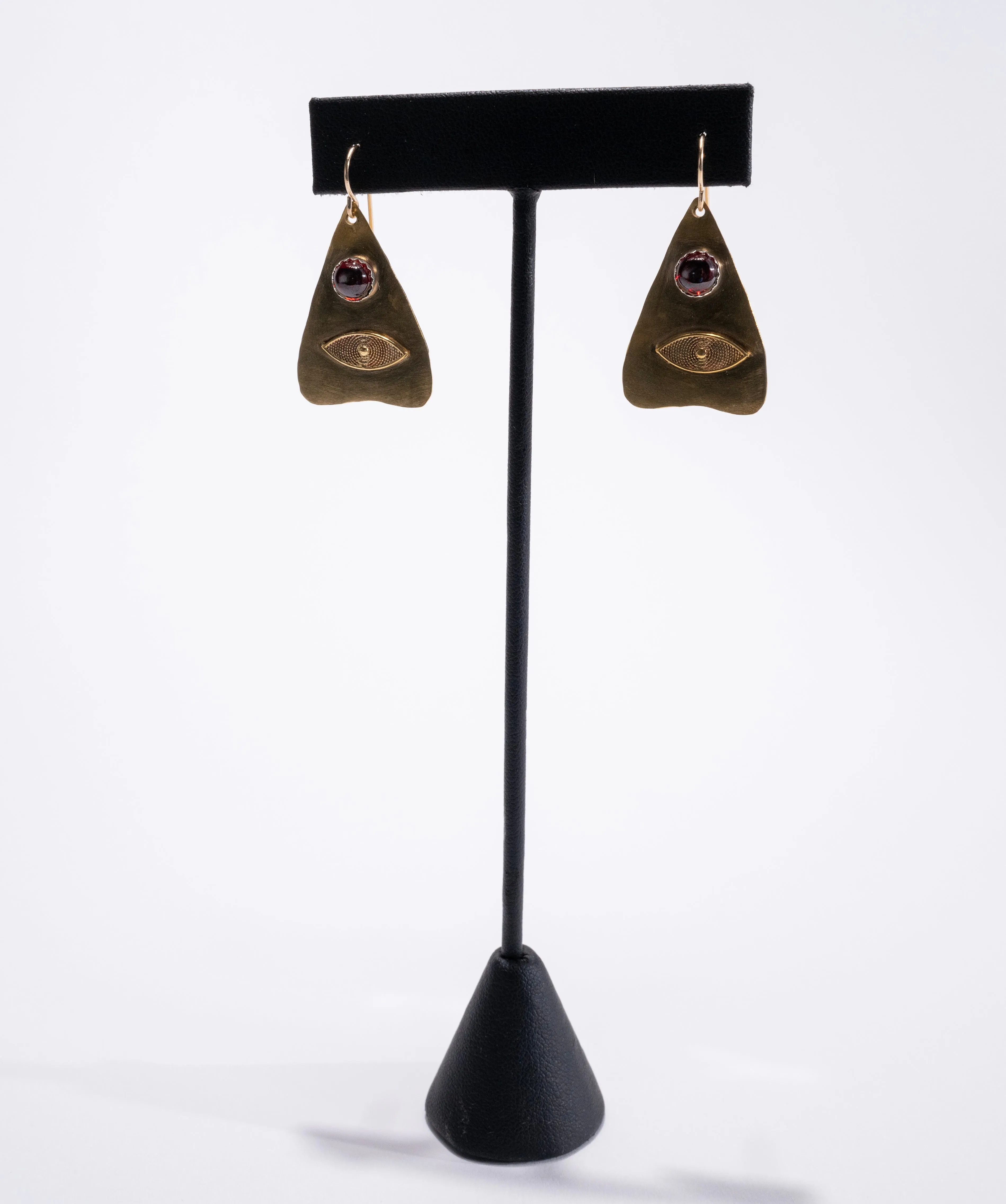 Ouija Board Planchette Earrings with Garnet Gemstone