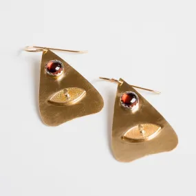 Ouija Board Planchette Earrings with Garnet Gemstone