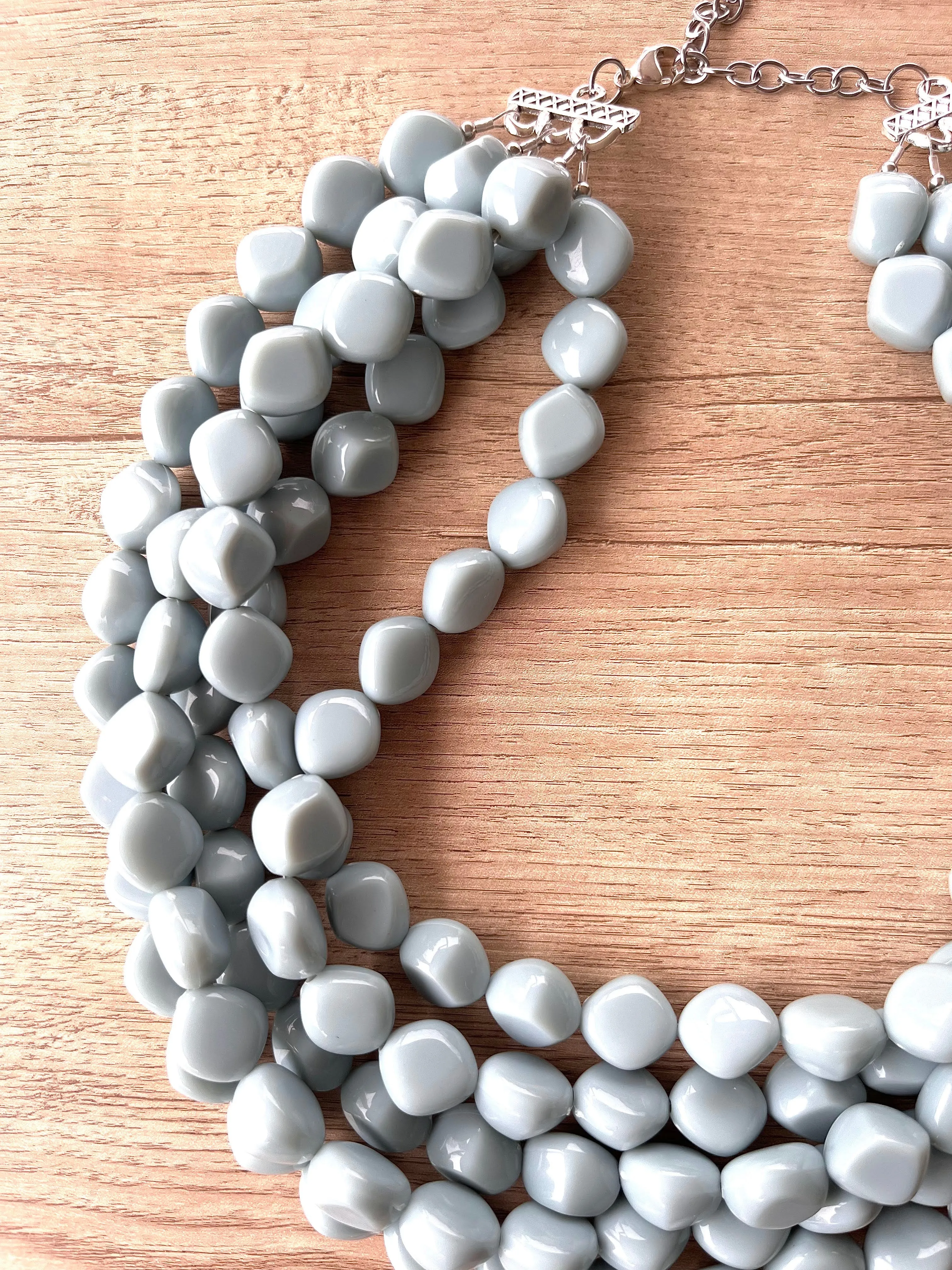 Pale Blue Lucite Acrylic Beaded Chunky Multi Strand Statement Necklace - Julianna