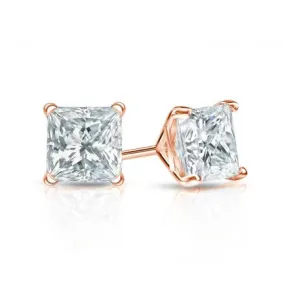 Paris Jewelry 14K Rose Gold 1/4 Carat Princess Created Diamond Solitaire Stud Earrings