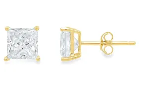 Paris Jewelry 14K Yellow Gold 1/2 Carat Princess Created Diamond Solitaire Stud Earrings