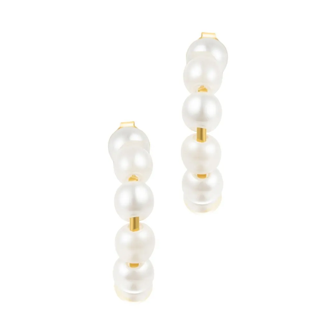 Pearl Huggie Hoops gold