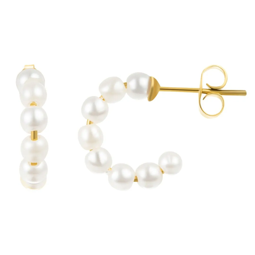 Pearl Huggie Hoops gold