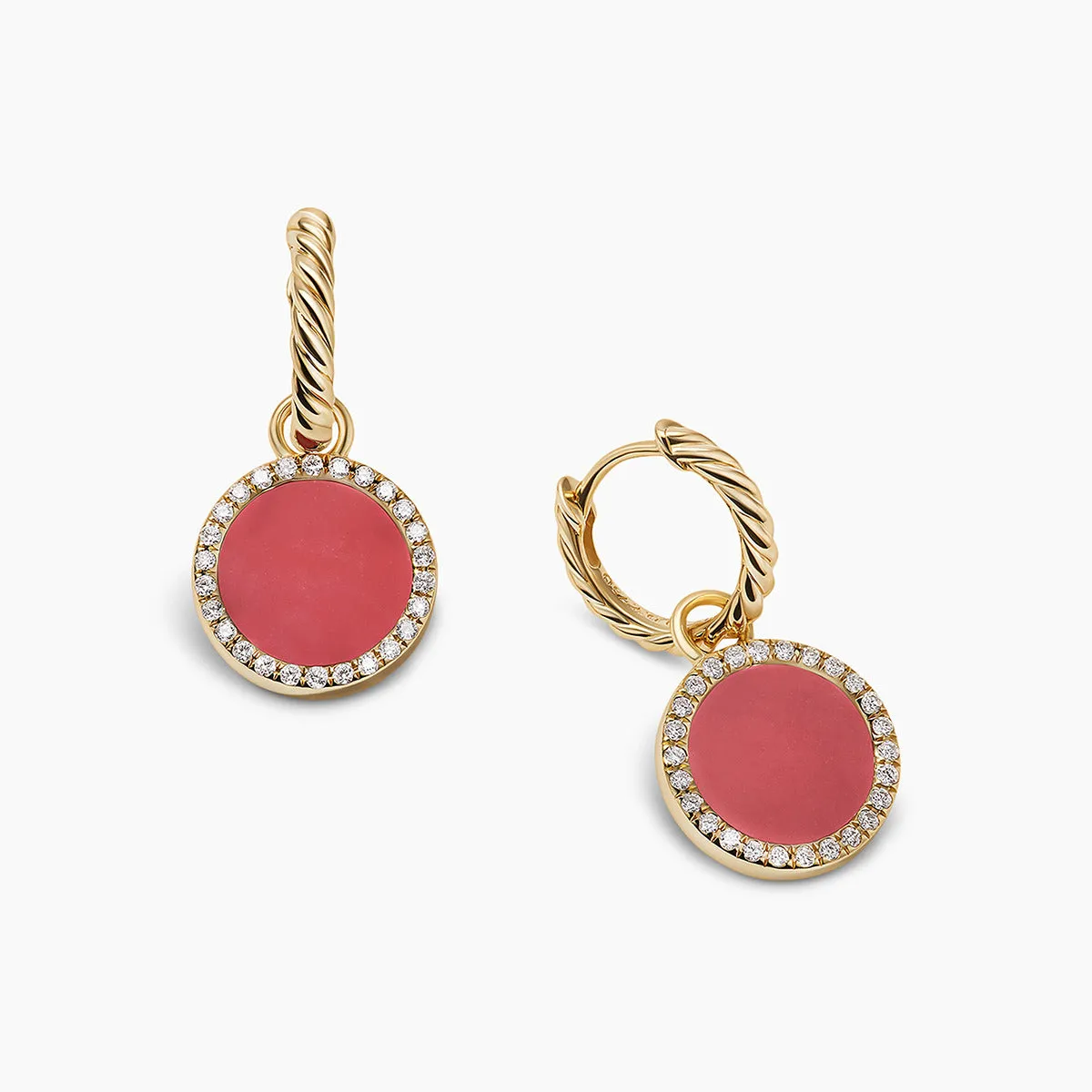Petite DY Elements Drop Earrings 18K Yellow Gold with Rhodonite and Diamonds