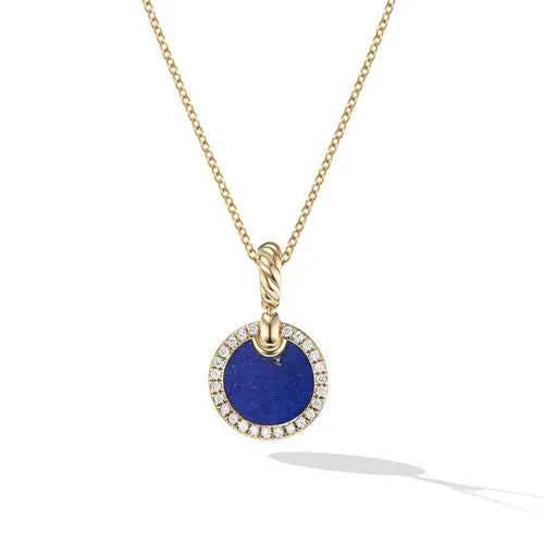 Petite DY Elements Pendant Necklace in 18K Yellow Gold with Lapis and Pavé Diamonds