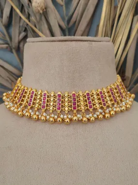 Pink Color Gold Plated Jadau Kundan Necklace Set - MS1341YP