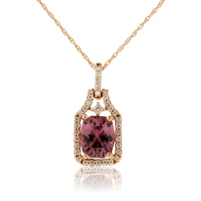 Pink Garnet and Contemporary Diamond Halo Style Pendant